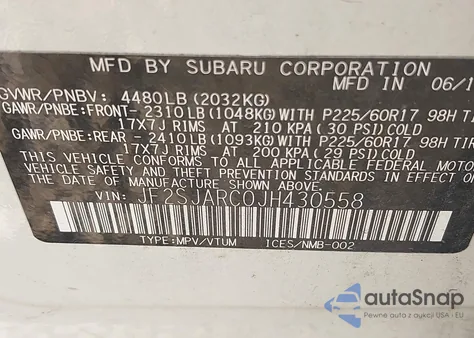 2018 Subaru Forester 2.5I Limited из США, поврежденный, VIN JF2SJARC0JH430558